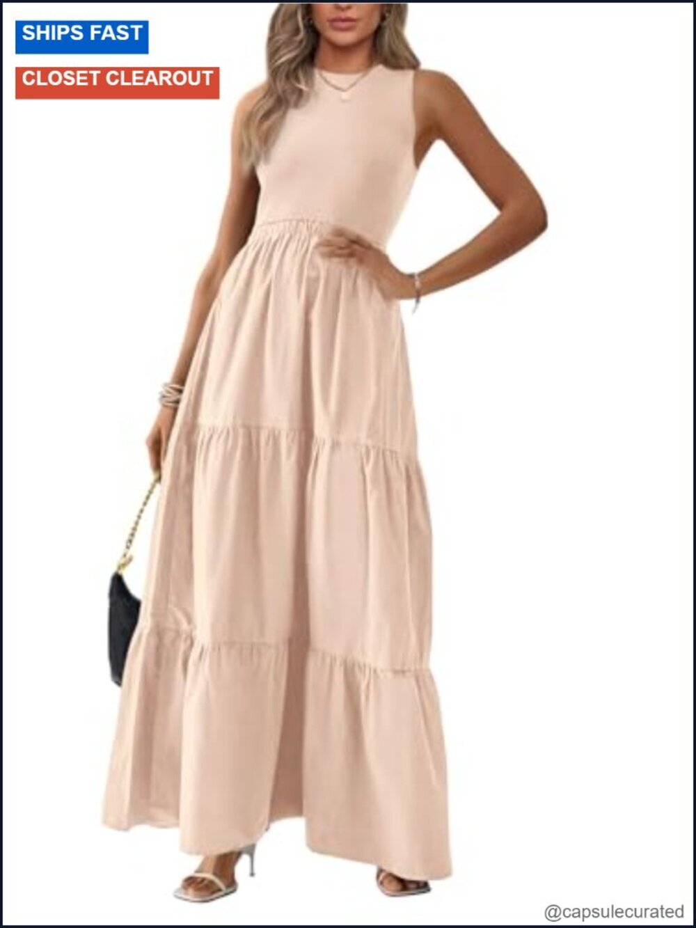 Sleeveless Maxi Dress Crew Neck High Waist A-Line Wedding Guest Prom